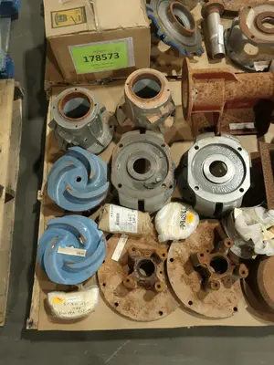 4 PALLETS OF ASSORTED PUMP REPLACEMENT PARTS, CASTINGS, RINGS, PEPELLERS