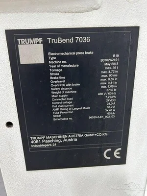 USED 2018 TRUMPF TRUBEND 7036