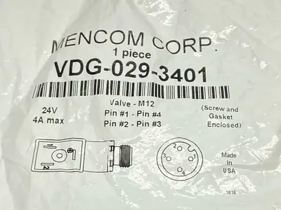 NEW MENCOM SOLENOID VALVE ADAPTER M12 4A 24V