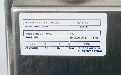 Westfalia SC 4-06-076 hydro-hermetic clarifier skid, 316L SS.