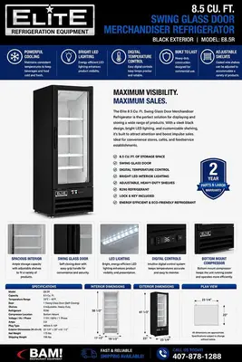 Elite 8.5Cu.Ft Black Customizable Swing Glass Door Merchandiser Refrigerator with LED Lighting