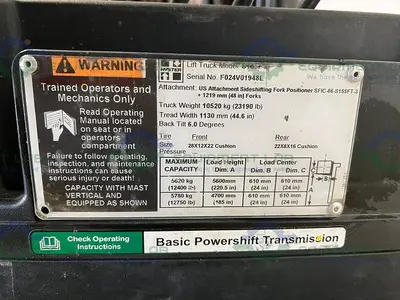 USED HYSTER S 155F FORKLIFT 15000 LBS W/ ADJ. 48" FORKS - SIDE SHIFT, 220" MAX HEIGHT