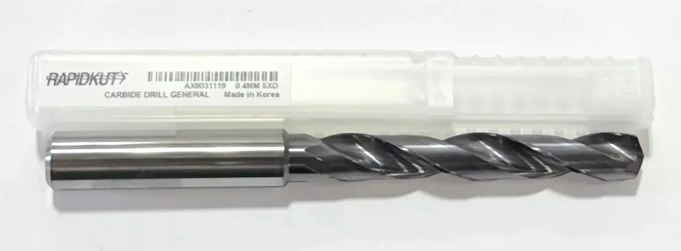 RapidKut 8.4mm Solid Carbide Drill 5xD TiAlN Coated 2 Flute 140 Degree