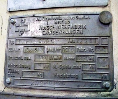 Sangerhausen FZPO 850C perforate basket centrifuge, 316SS.