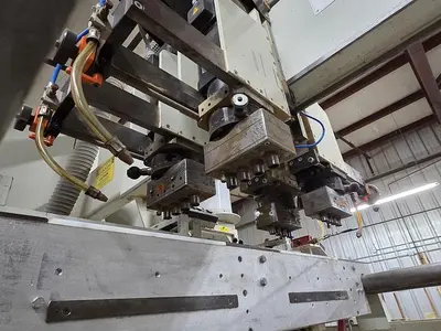 KOCH SBD-B DOUBLE-END FEED-THROUGH TRIM, BORE, GLUE, & DOWEL MACHINE