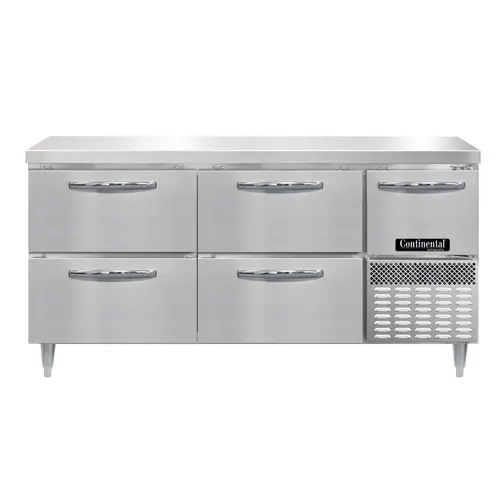 Continental DRA68NSS-D 68" Worktop Refrigerator W/ (3) Sections, 115v