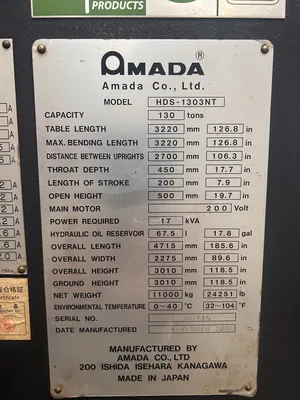 2008 AMADA HDS-1303NT Brakes, Press | Active Machinery Sales, Inc. (14)