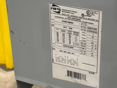 10 KVA HAMMOND POWER SOLUTIONS 240X480V <-> 120/240V SINGLE PHASE ELECTRICAL TRANSFORMER: YOBRO #24101