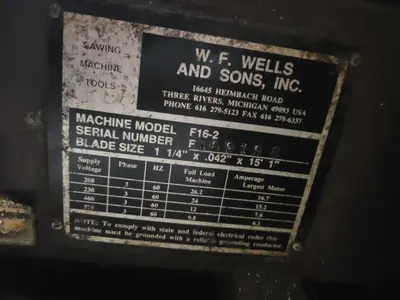 Used 1998 W.F.WELLS W16-2 Horizontal Band Saws Illinois US | Aucto #1419321