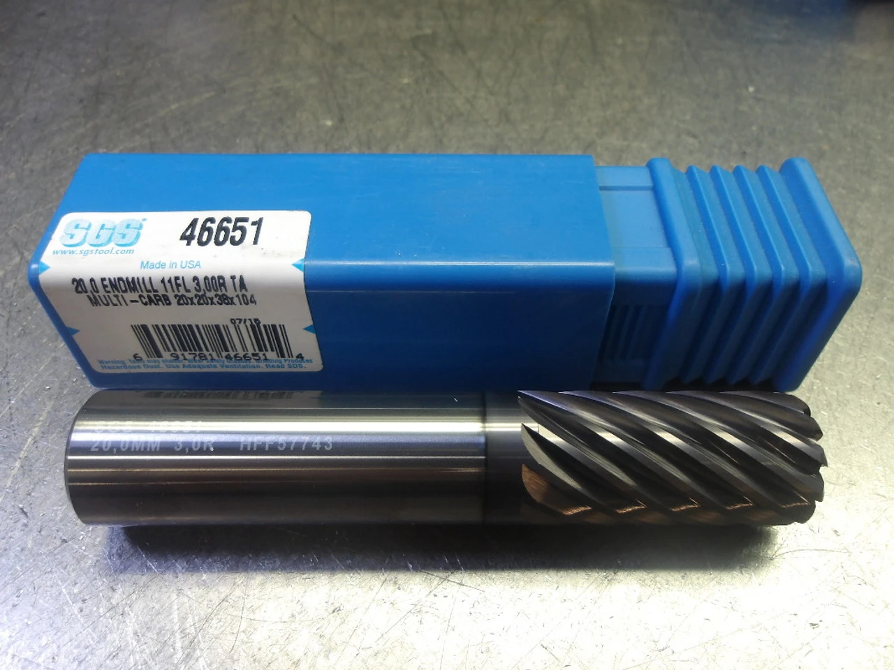 Kyocera/SGS 20mm 11 Flute Carbide CR Endmill 20mm Shank 3mm R 46651 (LOC3649)