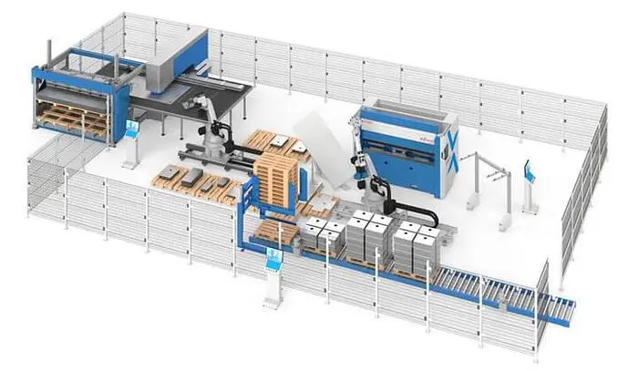 Automatic punching, forming, marking, ribbing and bending line.