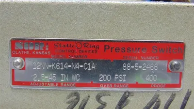 SOR Inc. 12NN-K614-N4-C1A Pressue Switch 2.5-45" WC Used