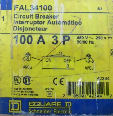 NEW SQUARE D FAL34100 BREAKER 100A 3P