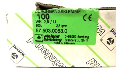 BOX OF 100 NEW WIELAND WK2.5/U TERMINAL BLOCKS 57.503.0053.0 WK25U