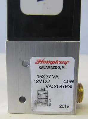 Humphrey 153 37 VAI Balanced Solenoid Valve 12 VDC 12V DC 1/8" NPSC Port 125 PSI