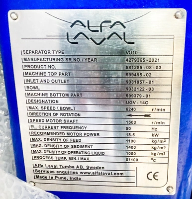 NEW: Alfa-Laval VO-10 vegetable oil separator, 316SS.