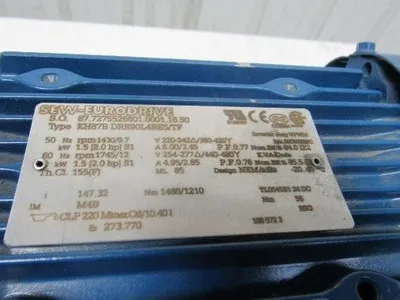 SEW Type  KH87BDRE90L4BE5/TF 2HP 147.32RPM  Electric Gear Motor 277/480V 3Ph