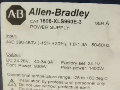 Allen Bradley 1606-XLS960E-3 PLC Power Supply 24VDC 40A 960W 380-480V 3PH Input