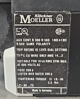 Used Klockner Moeller _UNKNOWN_ Relays & Switches South Carolina US | Palmetto Automation #1162580