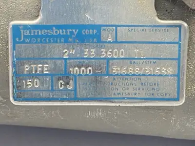 USED JAMESBURY SERIES 3000 STAINLESS STEEL BALL VALVE 2"