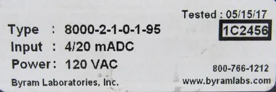 NEW BYRAM LABORATORIES 8000-2-1-0-1-95 SIGNAL CONDITIONER 120VAC 8000210195