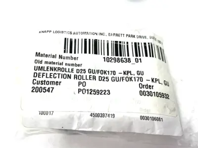 New | in-Stock Knapp Deflection Roller Umlenkrolle D25 GU/FOK170-KPL, GU Roller Conveyors Michigan US | Maverick Industrial Sales #1398840