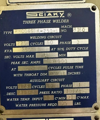Used Sciaky PMCO4STK-250-36 Spot Welders New Jersey US | Machinery Values #944421