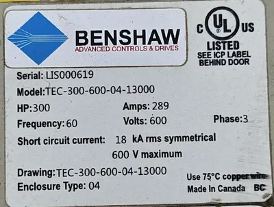 Used BENSHAW TEC-300-600-04-13000 Starters Saskatchewan CA | Certified Sales and Rentals #1636928