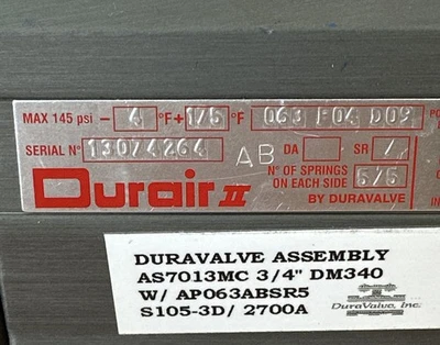 NEW Duravalve AS7013MC 3/4” DM340