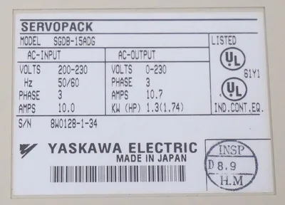 YASKAWA ELECTRIC SGBD-15ADG SERVO DRIVE SGBD15ADG