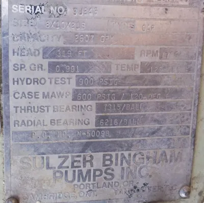 USED SULZER BINGHAM 8X10X21B CAP