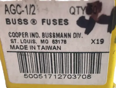 NEW COOPER BUSSMANN AGC-1/2 FUSES AGC12 QTY/44