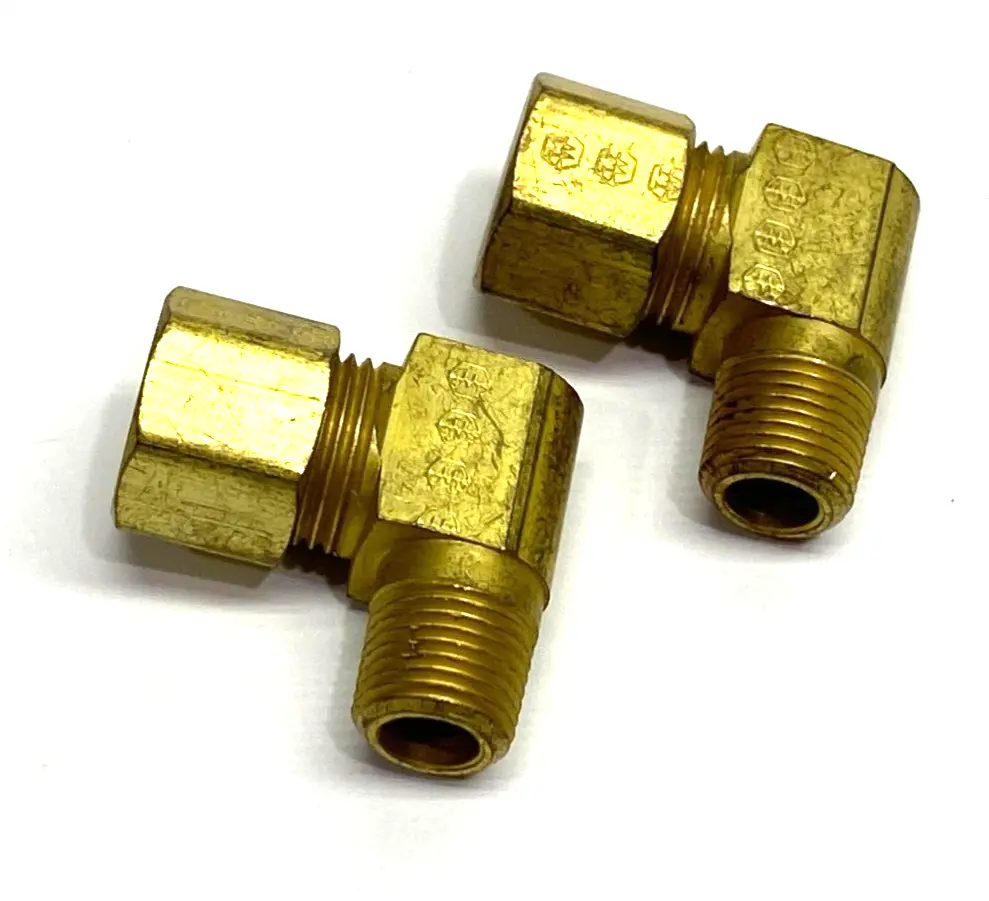 None | Brass Elbow Compression Fitting 8mm OD Tube to 7/16-20 NPT Male Thread LOT OF 2 - New Other