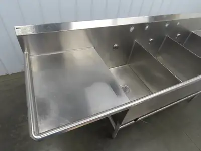 Eagle YSINK Stainless Steel 3 Bay Sink 26x20" Compartment Dual 24" Drainboard