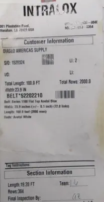 NEW INTRALOX 52202210 CONVEYOR BELT 19.20FT x 23.90" WIDE