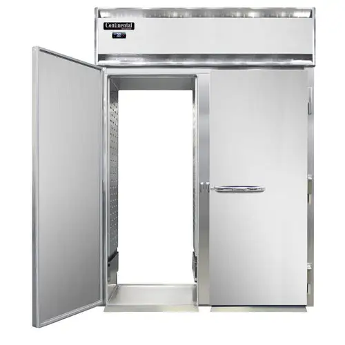 Continental D2RINSSRT 68 1/2" Two Section Roll Thru Refrigerator, (4) Left/right Hinge Solid Doors, Top Compressor, 115v