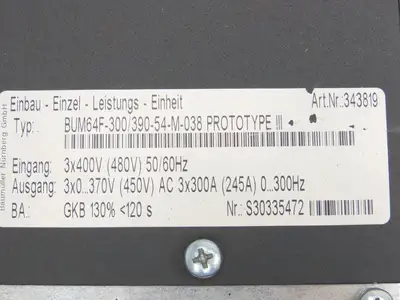 Baumuller BUM64F-300/390-54-M-038 PROTOTYPE III Power Unit With Control 400V 3Ph