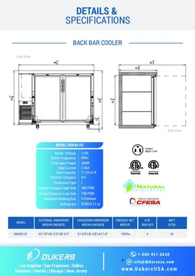 New | in-Stock Dukers New Dukers DBB48-H2 2-Door Bar and Beverage Cooler (Hinge Doors) Bottle Coolers Illinois US | Falcon Restaurant Supply #1376325