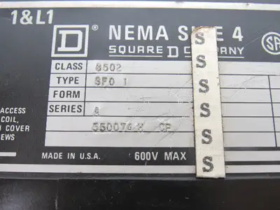 Square D Size 4 Reversing Starter Type SF01 Ser. A 600V Max Class 8536/8502