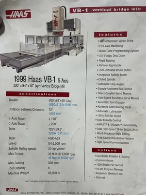 2000 HAAS VB-1 MACHINING CENTERS, VERT., N/C & CNC, BRIDGE TYPE | Machinery Resources International (4)