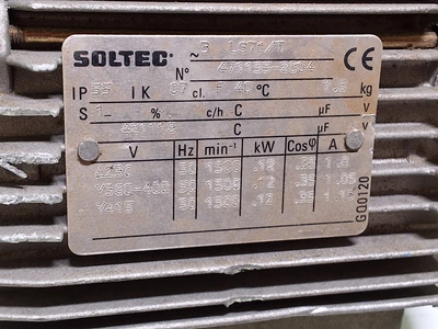 SOLTEC 3 LS71/T MOTOR W/ LEROY SOMER MVDE M00 C WITHOUT FAN COVER