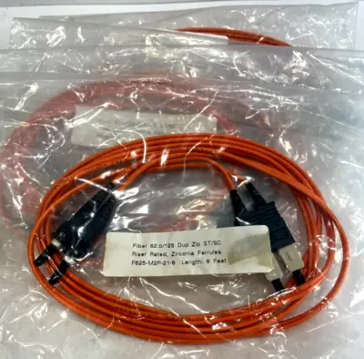 NEW SIECOR ST/SC FIBER OPTIC CABLE 62.5/125 6FT. LOT OF 6