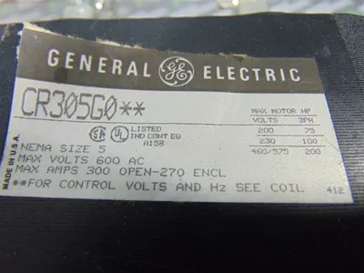 General Electric CR305G0** NEMA Size 5 Contactor 75-200 HP 460-480V Coil Used