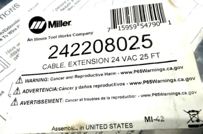 NEW MILLER 242208025 EXTENSION CABLE 24 VAC 25FT