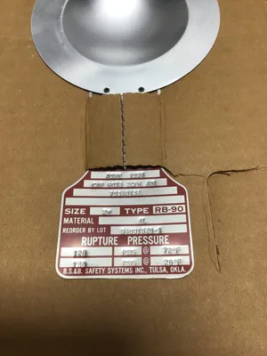 BS&B Safety System 94001528-1 Rupture Disk 2″ 128/130 PSIG 72/28°F Type RB-90