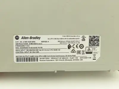 Allen Bradley 2198-H025-ERS Kinetix 5500 Servo Drive 20A Ser A Firmware 7.012