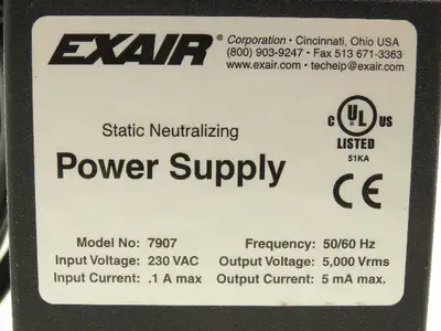 Exair 7907 Power Supply Static Neutralizing 230VAC 5mA Max With On Off Switch
