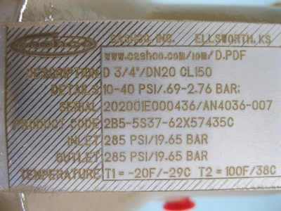 NEW Cashco 2B5-5S37-62X57435C