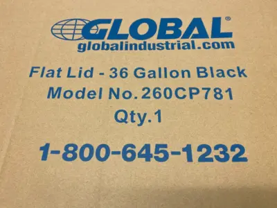 NEW GLOBAL INDUSTRIAL STEEL FLAT LID, BLACK, FOR 36GAL TRASH CAN