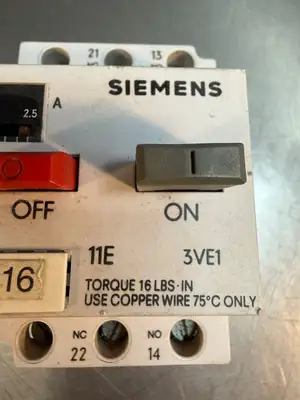 Siemens Manual Motor Starter 3VE1 Torque 16LBS (9.3.4)